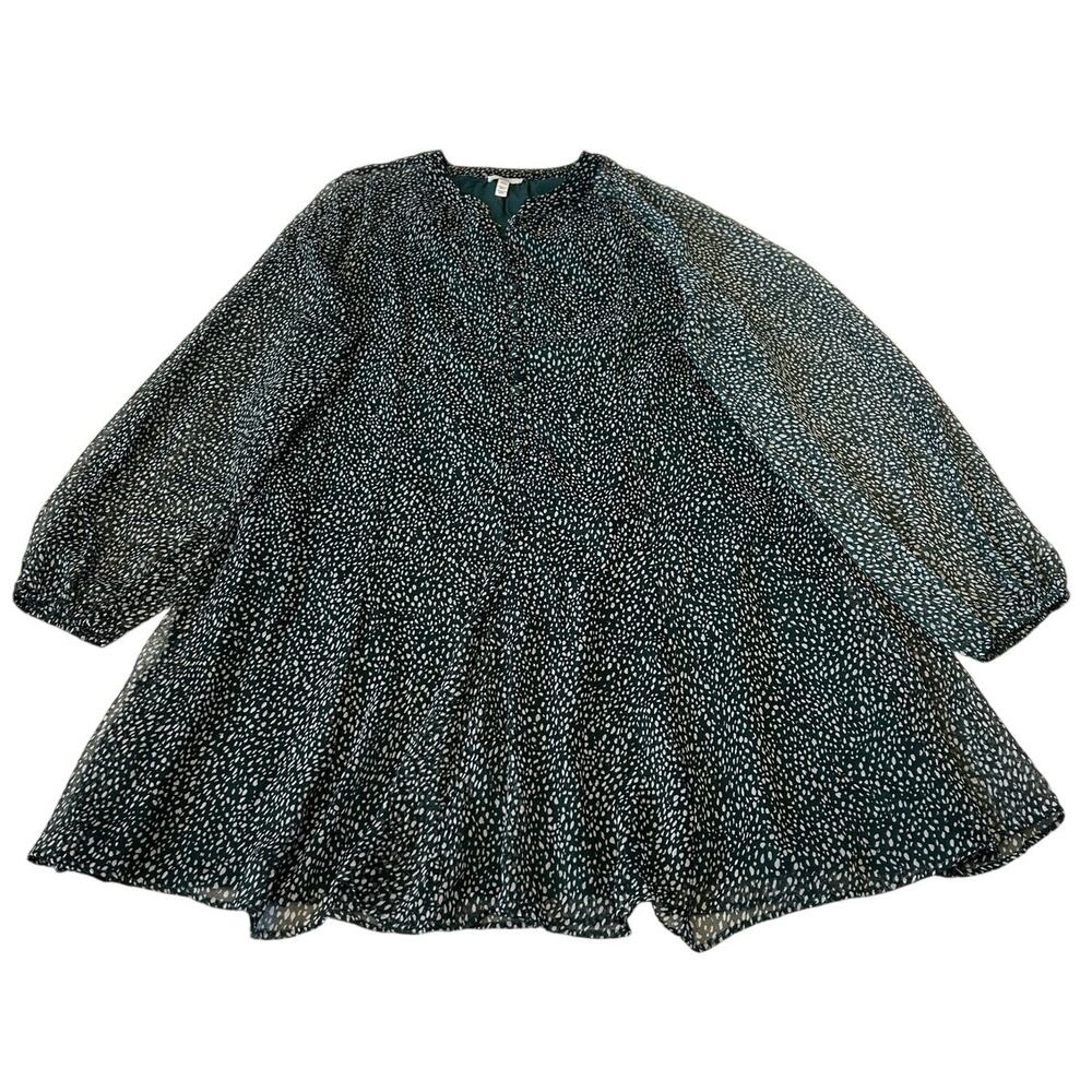 Joie Women's Midi Dress Artic Animal Print Balloon Sleeve Sz M Green Lined Sheer